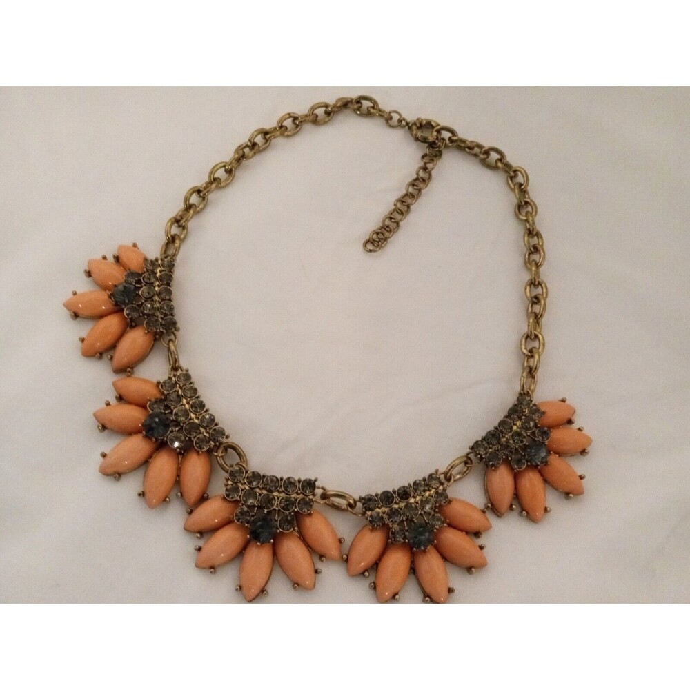 Pink Lucite and Gray Rhinestone Statement Necklace on 18" Cable Chain